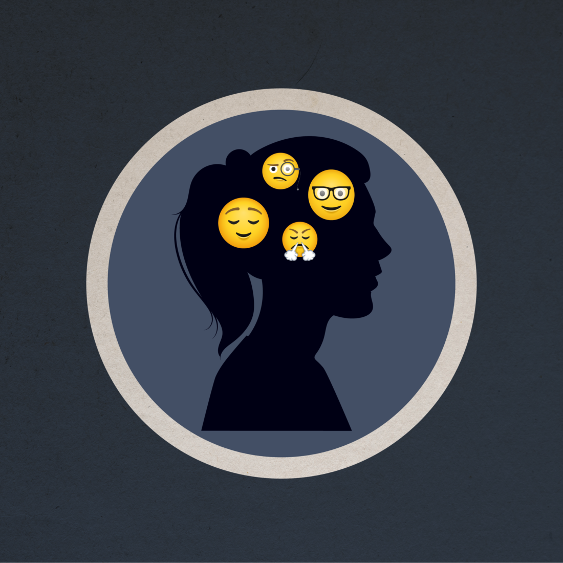 Emojis depict a range of emotions in a woman's head as she prepares fo ra phone screen interview.